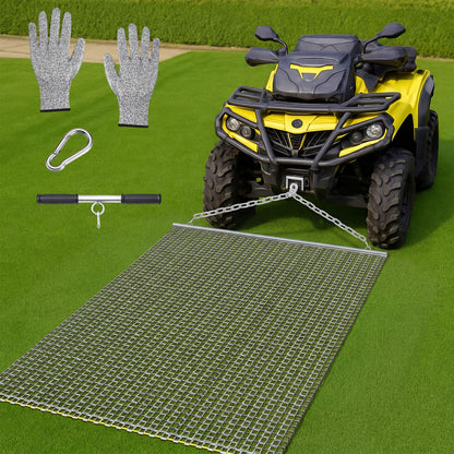 Otoolling Heavy Duty Drag Mat, Baseball Field Drag ATV/UTV Zinc Plated Field Surface Leveling Steel Mesh Infield Multi Surface Mat for Driveway Farm Garden Baseball Football(4'5'' X 5')