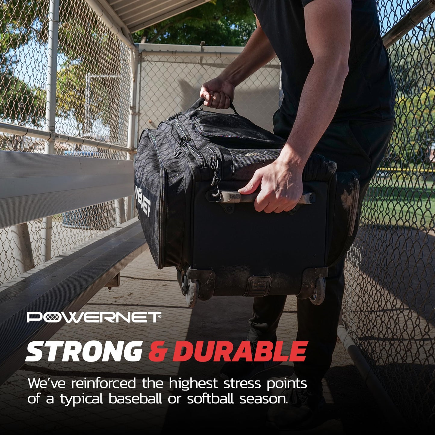 PowerNet Optimus Catcher's Bag, Rolling Equipment Bag Holds All Baseball & Softball Gear, 7 Internal Bat Sleeves, Cleat Compartment, Personalization Panel & Hooks