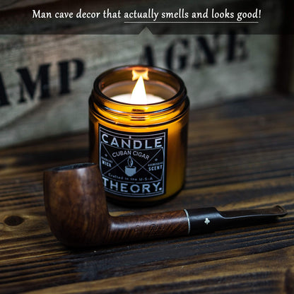 Scented Candle Gift Set of 3, 4oz Candles, Crackling Wood Wick Candled for Home, 3 Scents Cuban Cigar, Spanish Leather, Crackling Hearth, Mens Candle Bachelor Pad Decor Man Cave Decor