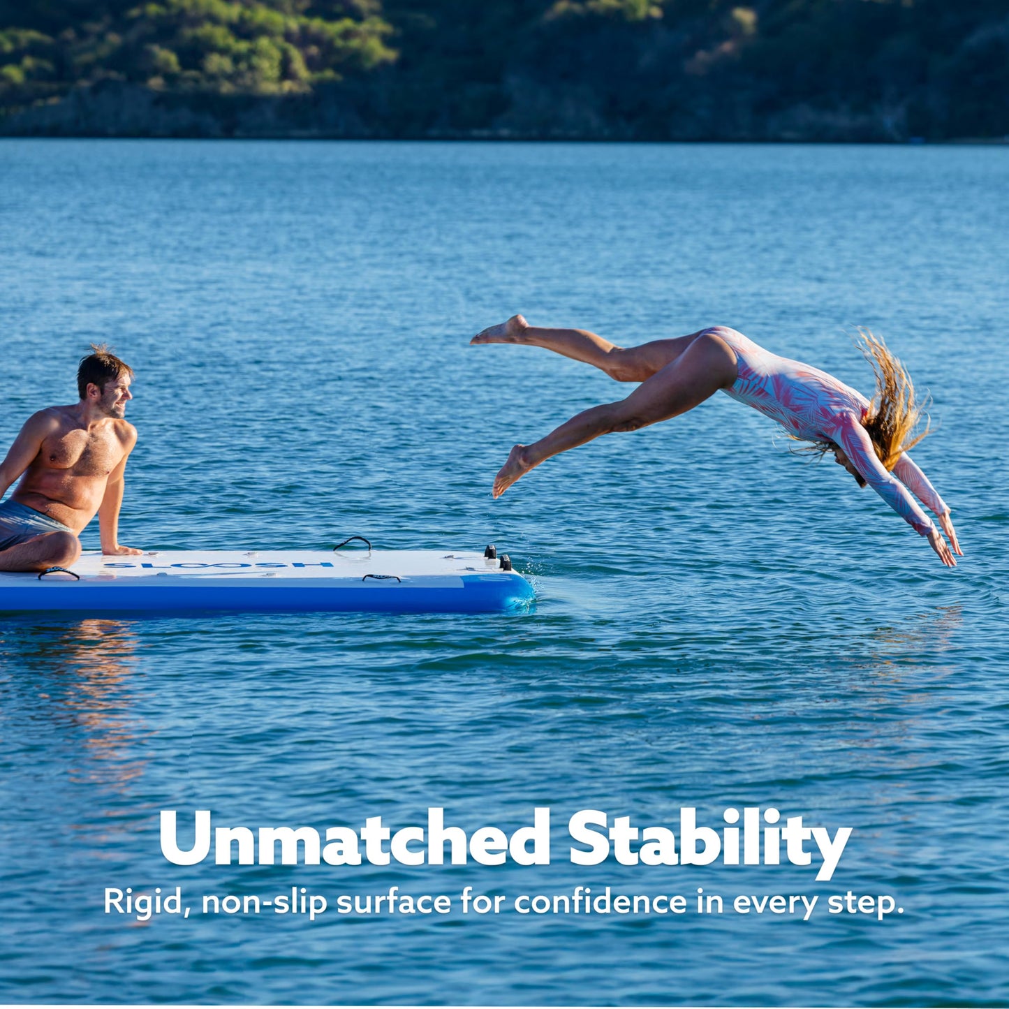 SLOOSH Inflatable Floating Dock, 8X5FT Inflatable Dock Floating Platform, Portable Air Dock Platform Fit for Pool, Lake, Beach with Non-Slip Surface