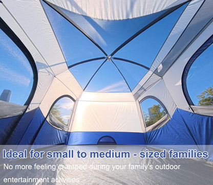 Vidalido Tents，8-10 Person Camping Tent with Extended Vestibule，2 Room Weather Resistant Family Tents，Easy Install Waterproof Outdoor Tent for Camping Hiking（Blue）