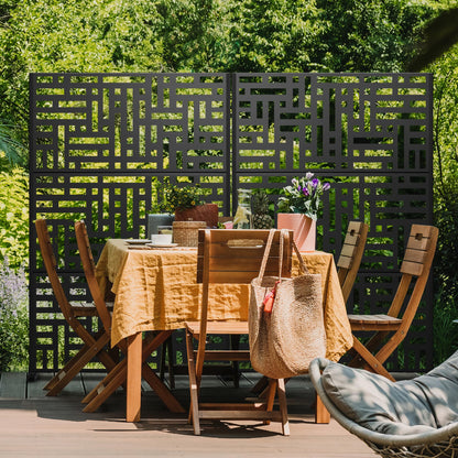 Elevens Metal Outdoor Privacy Screen, Freestanding Outdoor Divider Decorative Privacy Fence Screen, Fence Panels for Balcony Patio,72‘’H×47‘’W (Black-Retangle)