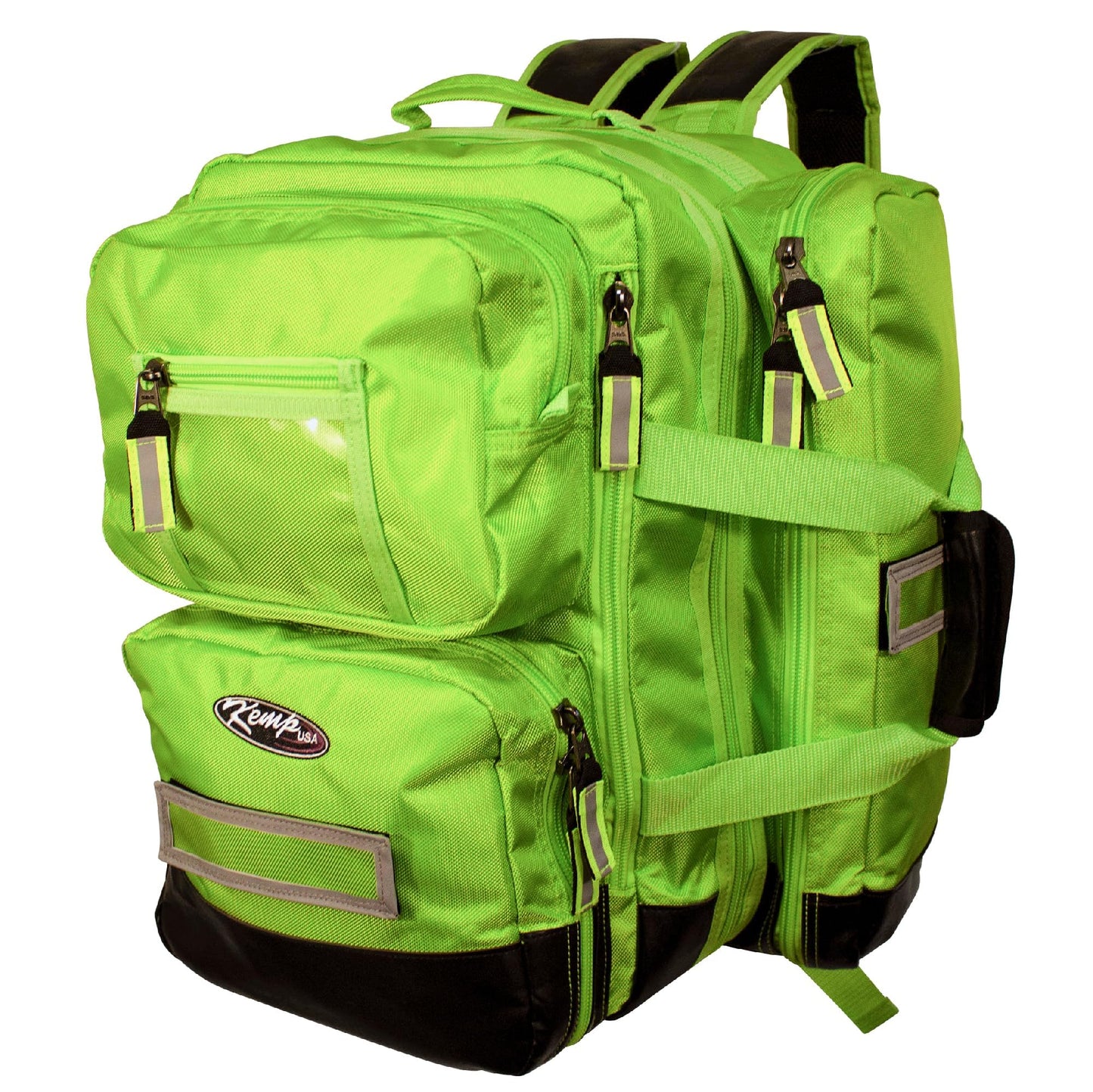 Kemp USA Ultimate EMS Backpack EMT Emergency Medical Bag Fits BLS ALS Gear and D Tank Oxygen Cylinder 1680D Nylon Multiple Grab Points Chest Waist Straps Color Coded Pouches Neon Green