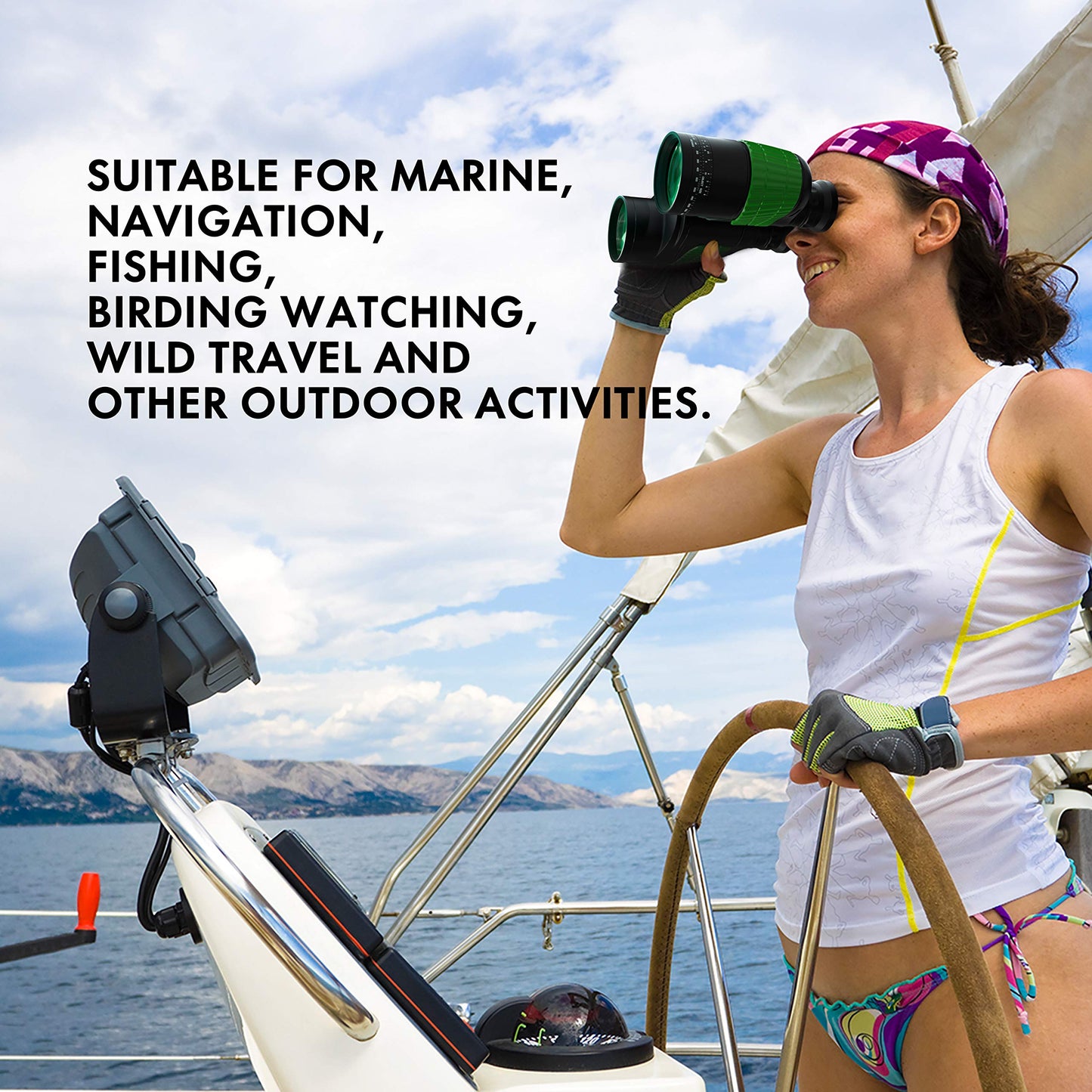 ESSLNB 7X50 Marine Binoculars IPX7 Waterproof Binoculars for Boating with Illuminated Rangefinder and Compass BAK4 Prism FMC Military Floating for Navigation Hunting w/Bag and Strap