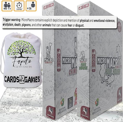 Drawstring Bag and Compatible Tokens Bundle with MicroMacro Crime City and Full House Board Games