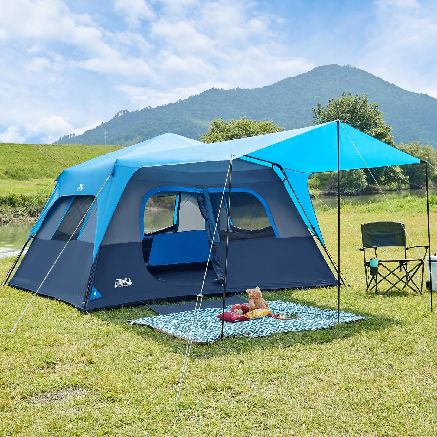 Camping Tent, Instant Cabin Tents for Camping, 8-Person Family Tent, Easy Setup in 60 Seconds with Porch, Large Waterproof Tents for Outdoor Camping, 5 Mesh Windows, Upgraded Ventilation (Blue)