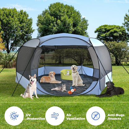 XXLarge Popup Portable Dog Houses, 10'x4.8'H Assembly-Free Gazebo-Style Kennel Dog Playpen Pet Screen Tent Sun Shade Shelter, Dog Crates Canopy for Travel Camping Anti-Bugs with Leakproof Bottom