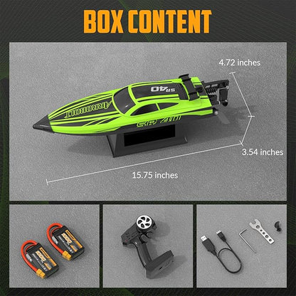 volantexrc Brushless RC Boats for Adults 30+MPH Fast Remote Control Boat with 2 Rechargeable Batteries for Lakes 30+ Mins Full Proportional Boats High Speed RC Boat for Adults (79705 Green)