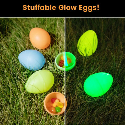 POPGIFTU Glow in the Dark Easter Eggs Bulk – 120 Prefilled Plastic Eggs with 240 Mini Glow Sticks for Night Egg Hunt, Easter Basket Stuffers, Party Favors & Classroom Prizes