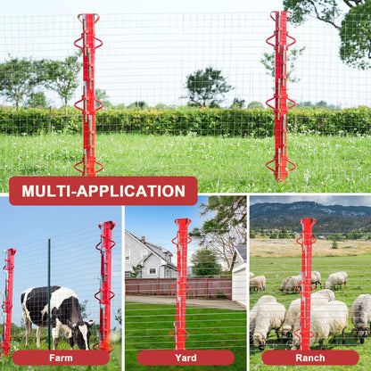 AOPEC 6ft Woven Wire Fence Stretcher Bar with 7 Wedges, Heavy-Duty Carbon Steel Fence Stretcher Tool Wire Puller, Red Anti-Corrosion Coating, 6.67ft Length, Ideal for Farms, Ranches & Outdoor Fencing