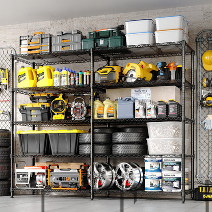 5-Shelf Heavy Duty Metal Storage Rack, 71" Wide Adjustable Wire Shelving with 1325 lbs Load Capacity, L-Shaped Design for Garage, Kitchen, Pantry, Basement, and Warehouse, 70.5" H x 15.8" D