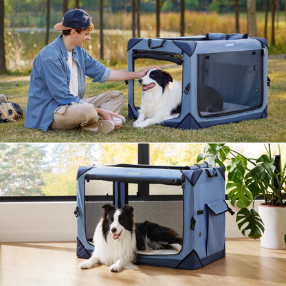 Lesure Collapsible Dog Crate - Portable Travel Kennel for Extra Large Dog, 4-Door Pet Crate with Mesh Windows, Indoor & Outdoor, Blue