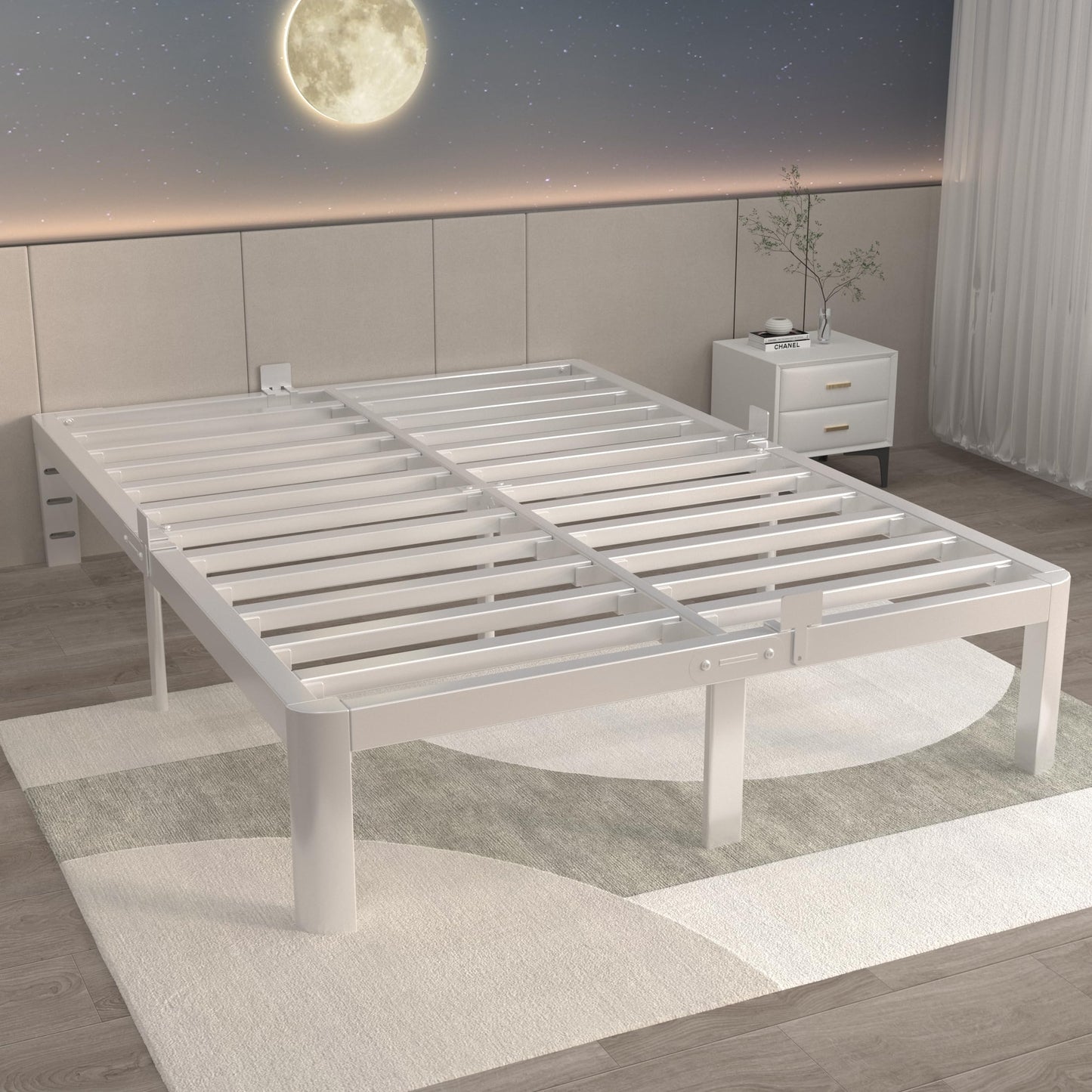 ITIMIDI 12 Inch White King Size Bed Frame, Metal King Platform Bed Frames with Round Corner Legs, Heavy Duty Steel Support 3500 LBS, Storage Space, No Box Spring Needed, Noiseless, Easy Assembly