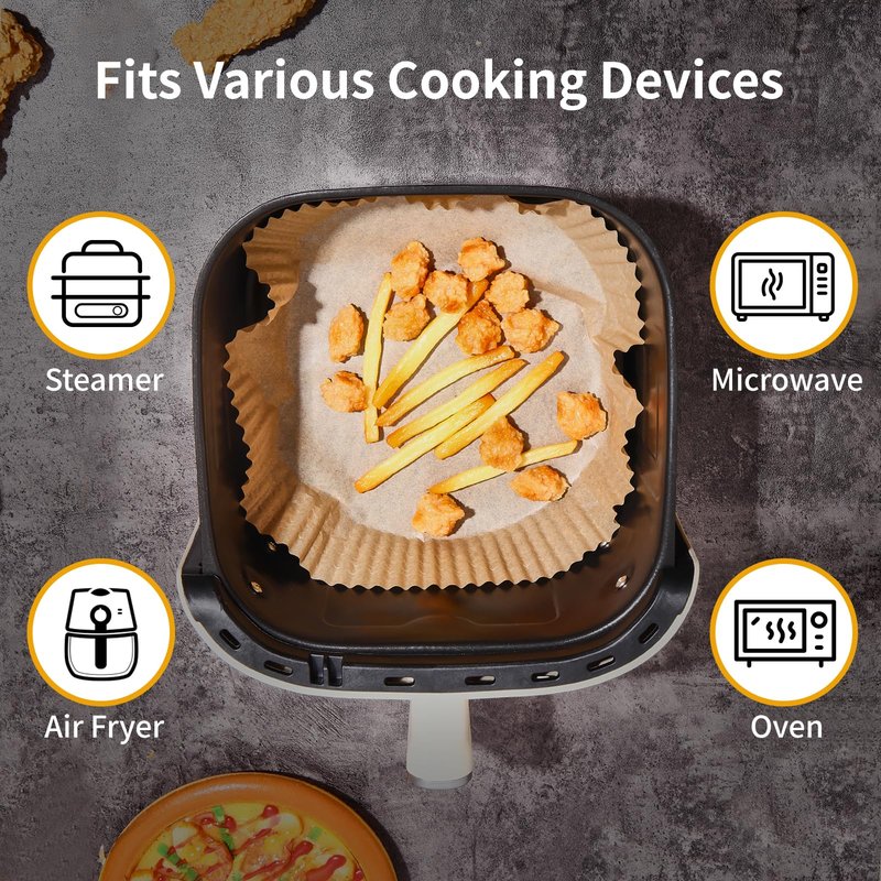 40GSM Air Fryer Paper Liners, 125Pcs 8 inch Disposable Parchment Paper for 5-8 qt Basket Air Fryer, Non-Stick Oil-Proof Heat Resistant Food Grade for Cooking, Roasting & Frying, Round 8"
