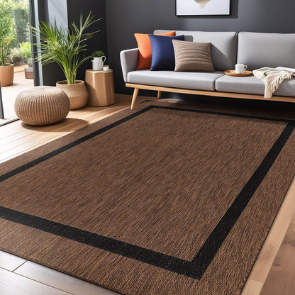 Luul Home Bordered Outdoor Rug 9x12 Washable Outside Carpet for Indoor Patio Porch Waterproof Easy Cleaning Non Shedding Area Rugs Nut Brown - Black 9 x 12
