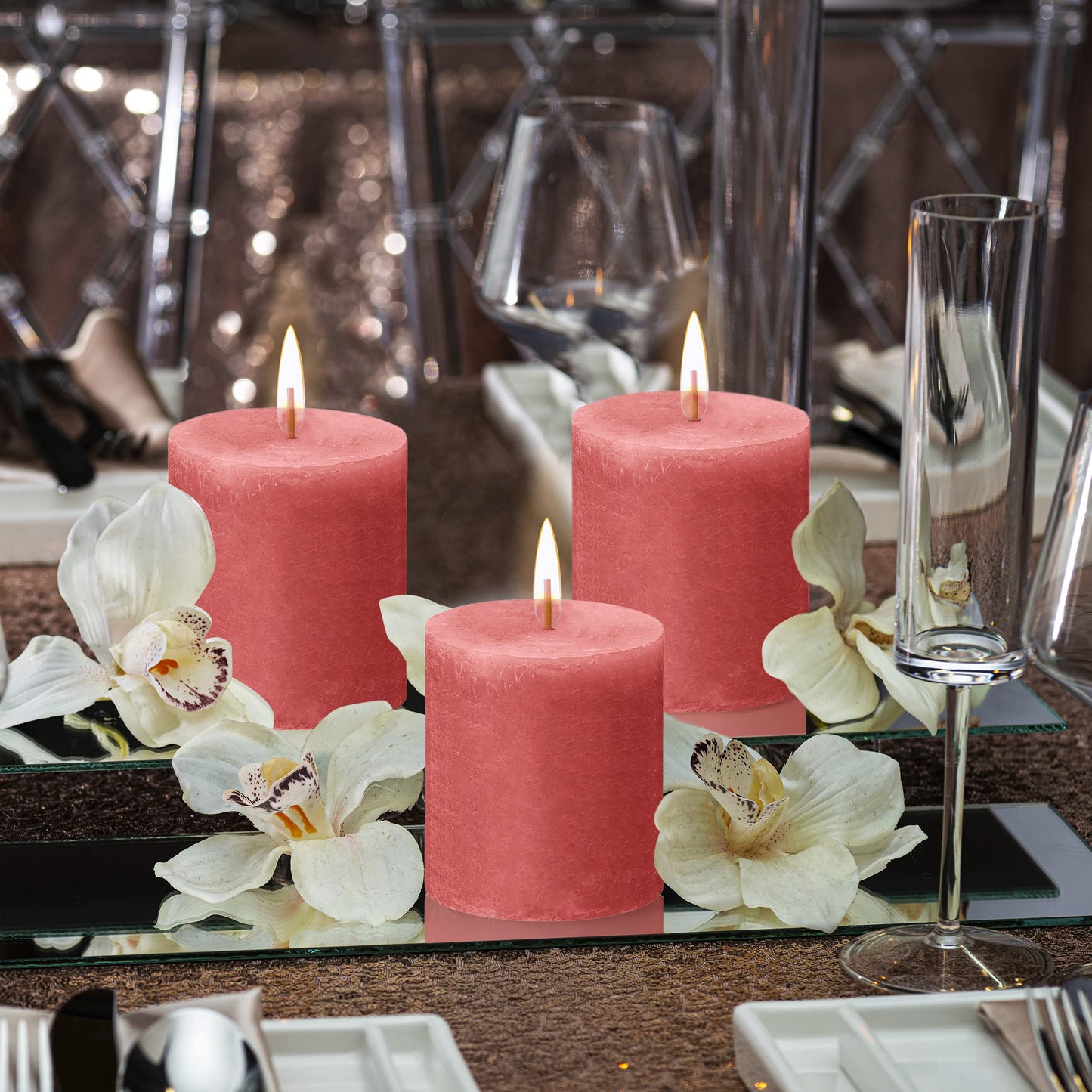 BOLSIUS 4 Pack Blossom Pink Rustic Pillar Candles - 2.75 X 3.25 Inches - Premium European Quality - Includes Natural Plant-Based Wax - Unscented Dripless Smokeless 35 Hour Party Décor Candles