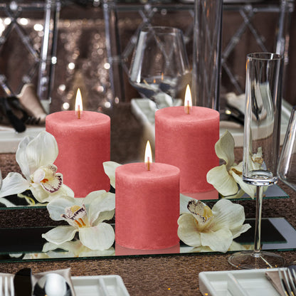 BOLSIUS 4 Pack Blossom Pink Rustic Pillar Candles - 2.75 X 3.25 Inches - Premium European Quality - Includes Natural Plant-Based Wax - Unscented Dripless Smokeless 35 Hour Party Décor Candles