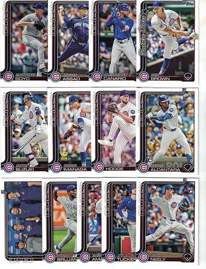 Chicago Cubs/Complete 2025 Topps Chicago Cubs Baseball Card Team Set (Series 1 and 2) with (23) Cards. *Plus Bonus* This listing includes (5) Bonus Chicago Cubs Baseball Cards!