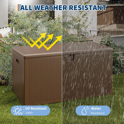 150 Gallon Heavy Duty Outdoor Storage Box Waterproof Resin Deck Box, Lockable Lid, Large Patio Storage Cabinet for Cushions, Tools & Gear, Weatherproof Bench for Garden, Backyard & Porch