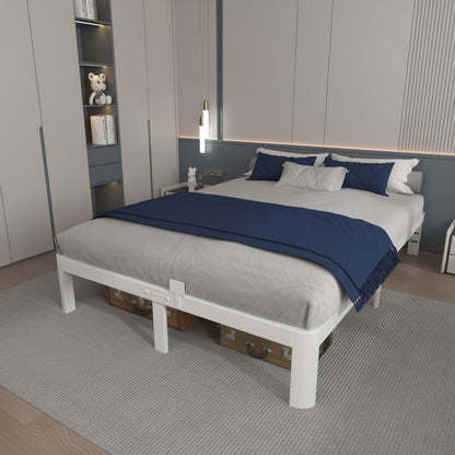 KOSOSO 10 Inch Full Size Bed Frame, White Bed Frame Full with Metal Gaskets, No Box Spring Needed, Rounded Corner Design, Heavy Duty Steel Platform Support,Reserved Holes, Noiseless, Storage Space