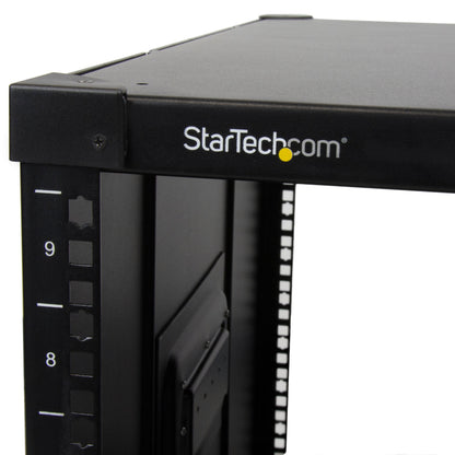 StarTech.com 4-Post 9U Mobile Open Frame Server Rack, Network Rack with Wheels, 19" Rolling Rack for Home/Office Narrow Floor Spaces, Small Data Rack for Computer/AV/IT Equipment - TAA (RK960CP)