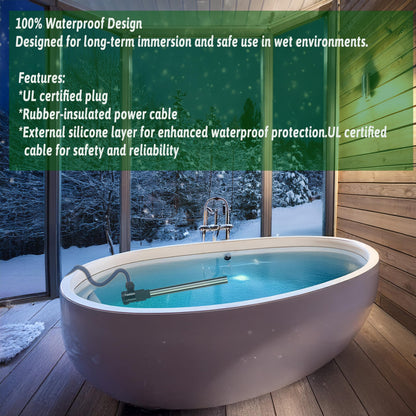 1500W Immersion Water Heater for Bathtub&Above Ground Pool – Portable Fully Submersible Electric Heater with WiFi Timer & Auto Shut Off to Swimming Pool, Tub, Bucket, Inflatable Pool & Baptistry etc