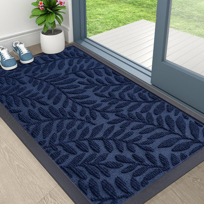 OLANLY Indoor Outdoor Door Mat - Waterproof All-Weather Doormat | Sturdy Natural Rubber, Navy Blue, 29.5x17