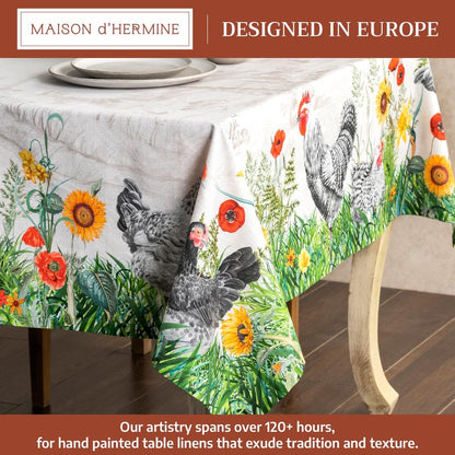 Maison d' Hermine Table Cloth Rectangle Table 100% Cotton 54 x 72 Inches Tablecloth Reusable Decorative for Dining Kitchen Room Farmhouse Home Gifts for Mothers Day Spring Summer - Basse Cour