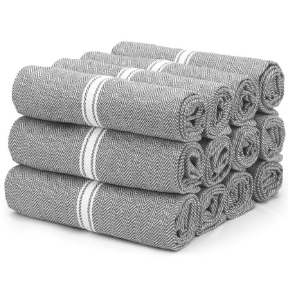 THREAD SPREAD Kitchen Towels Set - 100% Cotton Dish Towels for Kitchen - Pack of 12 Super Absorbent Hand Towel - Grey Tea Towel - Quick Dry & Soft Durable Dish Cloths - 15”x25”, Grey Chambray