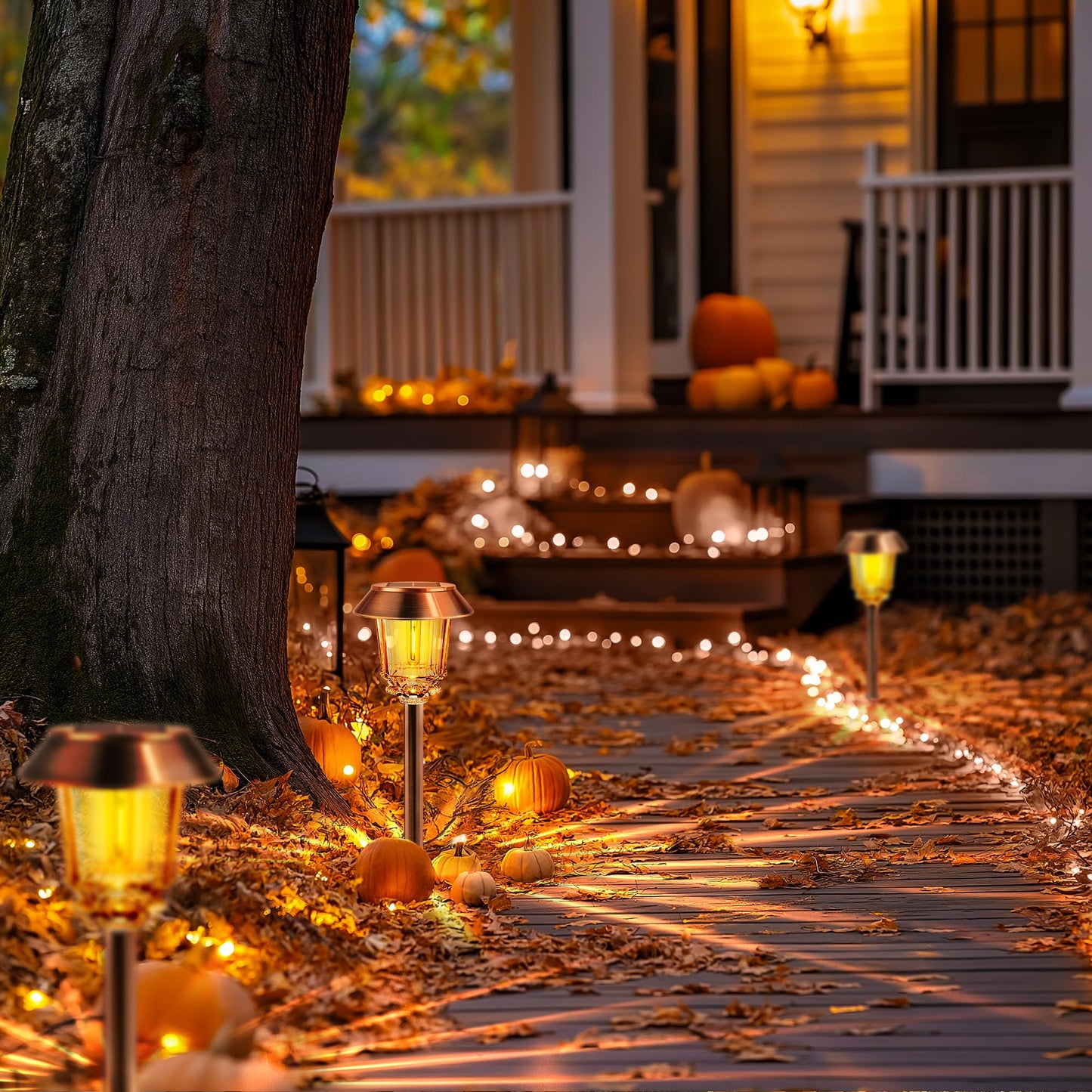 HMDecor Solar Lights Outdoor Waterproof,6 Pack Bronze Pathway Lights with 10-40 LM Dimmable Glass and Metal, Solar Powered Garden Fall Decor for Yard,Patio,Pathway,Driveway(Warm White)