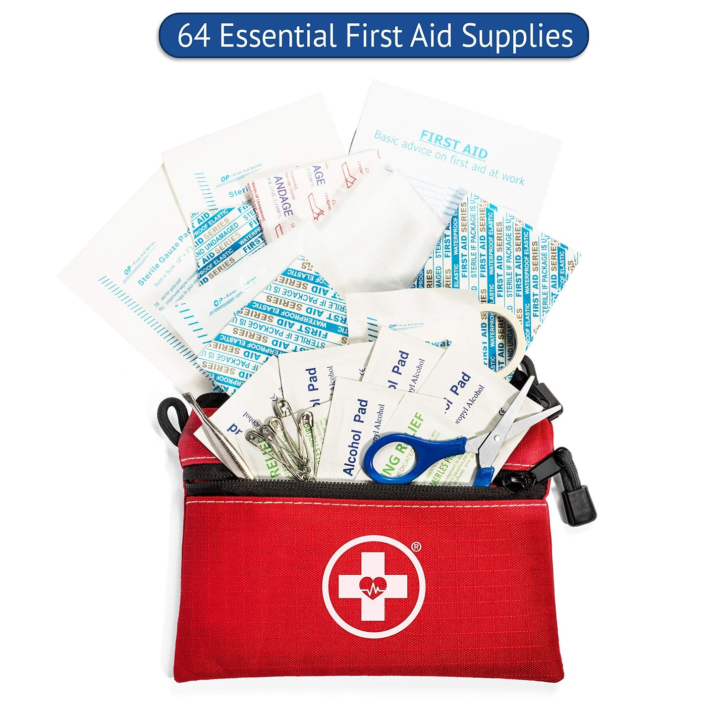 Swiss Safe 2-in-1 First Aid Kit for Car, Travel & Home, Businesses - Bonus Mini Kit for Medical Emergency Aid, Survival, Camping - 64 Piece, 25 Pack