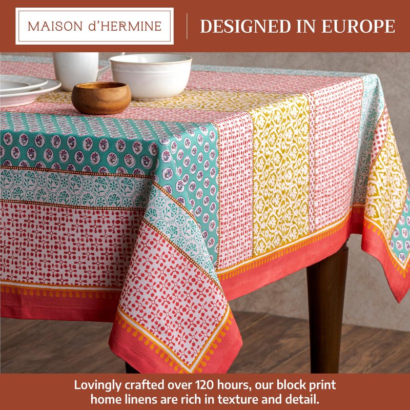 Maison d' Hermine Table Cloth Rectangle Table 100% Cotton 70 x 120 Inches Tablecloth Reusable Decorative for Dining Kitchen Room Farmhouse Home Gifts for Mothers Day Spring Summer - Provence