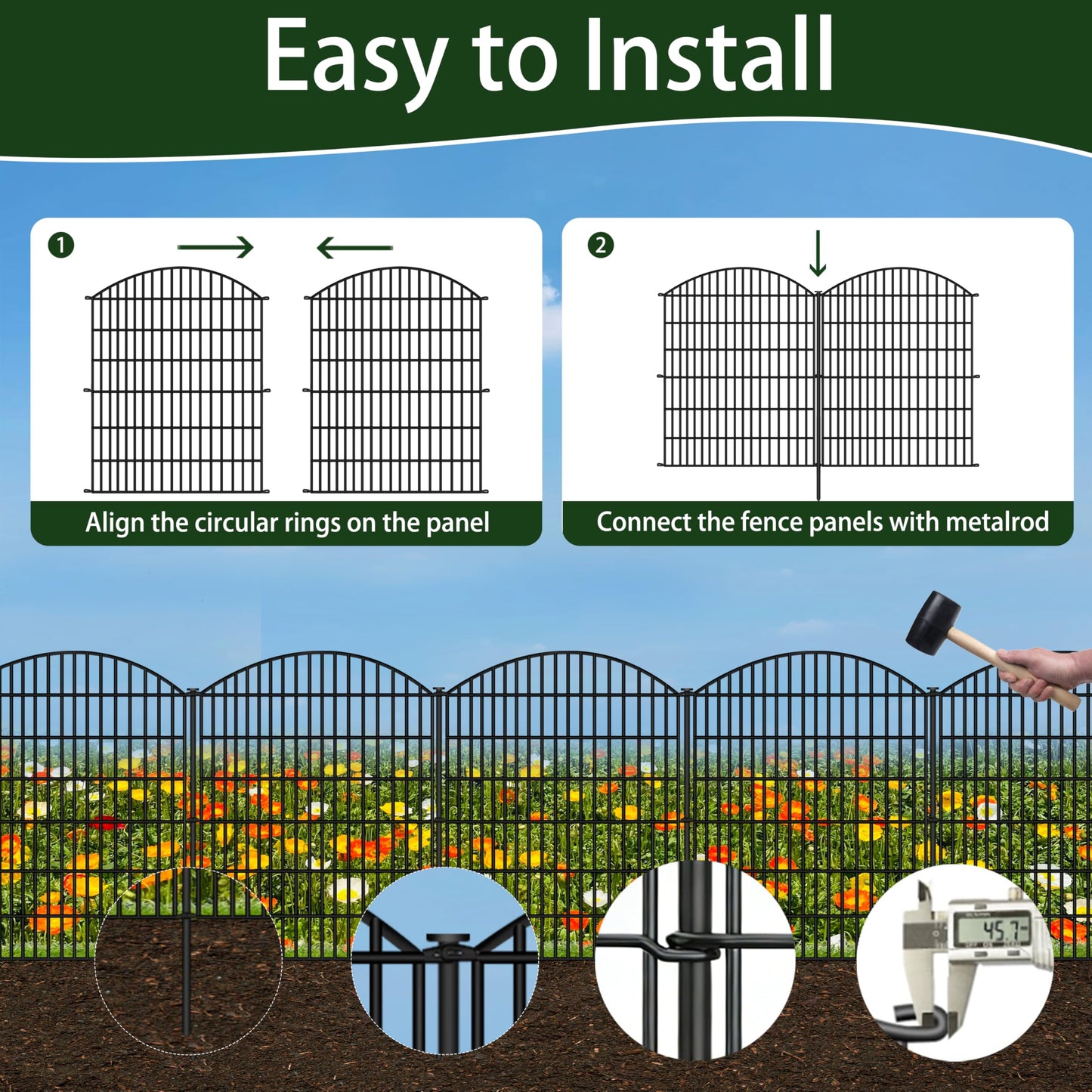 ULIOK 15 Panels Decorative Garden Fence, 32 in(H) X 37.9ft(L) No Dig Fence Panels Animal Barrier for Patio, Animal Ground Stakes Fencing for Garden, Rabbit Dog Temporary Fence for Outdoor Yard