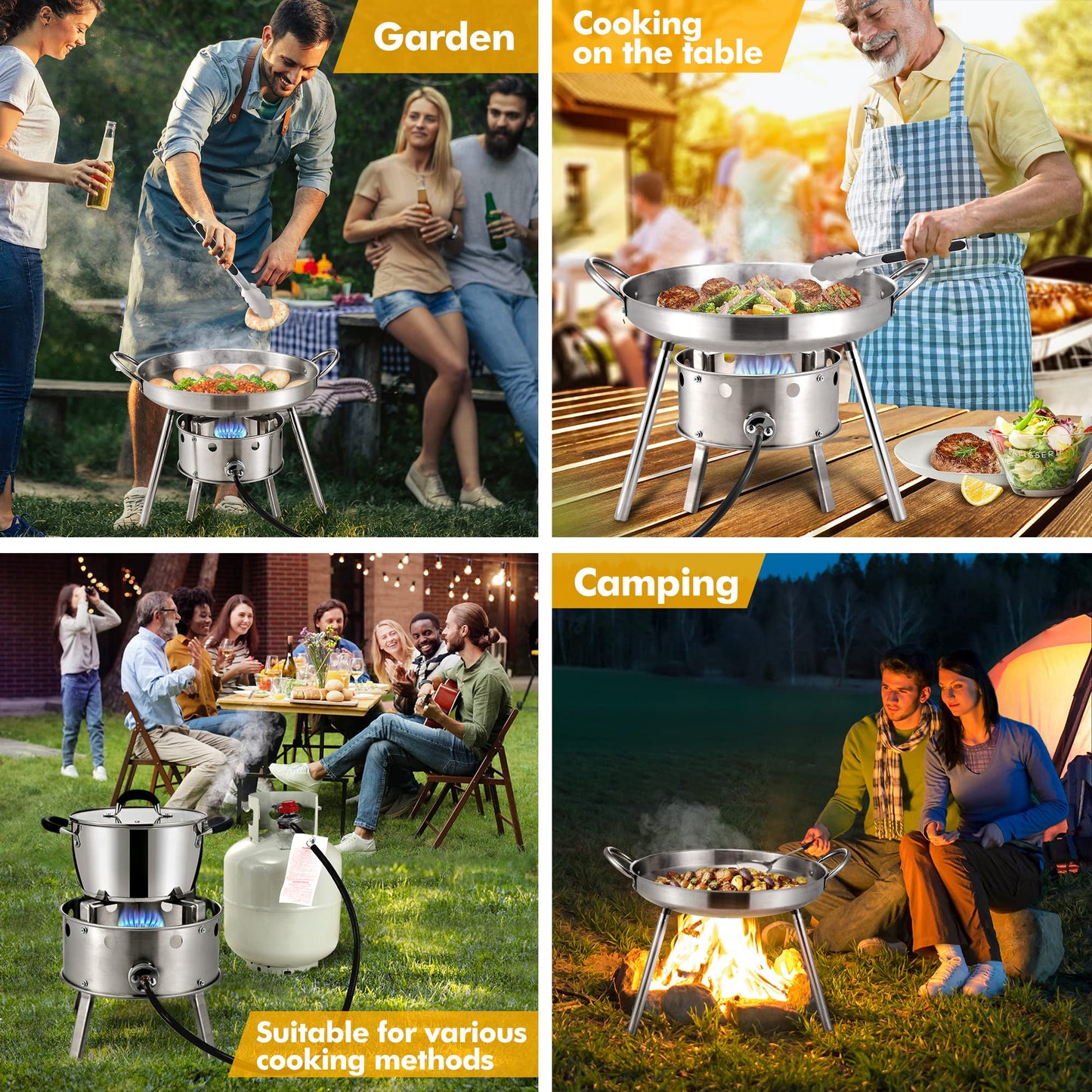 AOSION Heavy Duty 21" Stainless Steel Single Burner Propane Stove with Comal Set,37,000 BTU High-Pressure Outdoor Propane Burner Cooker,Discada Disc Cooker,Great for backyard and outdoor cooking.