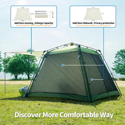 Pop Up Screen House Gazebo 8.2'x8.2'x75'' – Instant Portable Canopy with Mosquito Netting & UPF Sun Protection, Tool-Free 60s Setup, Foldable Outdoor Tent for Backyard, Camping, Park,Olive Green