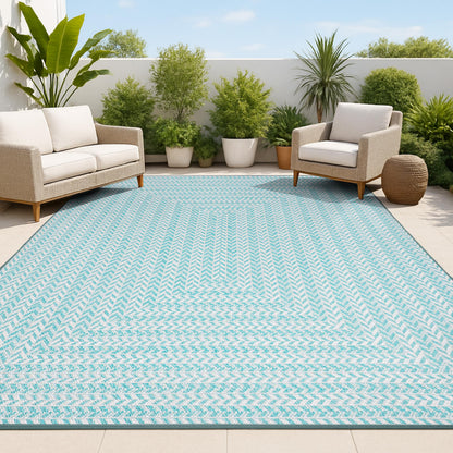 JONATHAN Y Concentric Squares Indoor Outdoor Area Rug 8X10 Aqua/Light Gray, Chevron Modern for Backyard, Patio, Porch, Easy-Cleaning, High Traffic, Pet-Friendly, Non-Shedding (SMB206A-8)