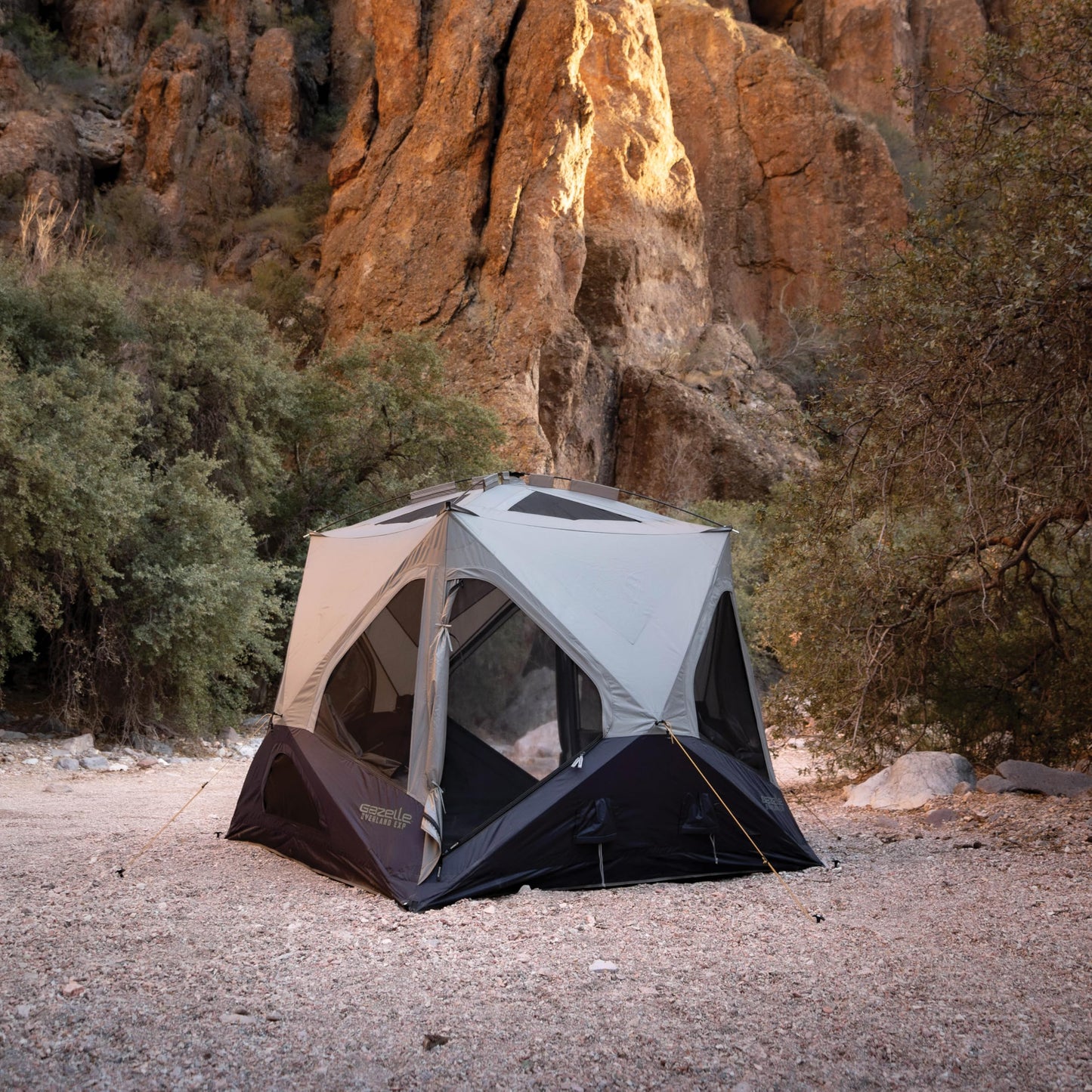 Gazelle Tents™ T4 Overland EXP Hub Tent, Extended Season Camping Tent, Sleeps 4, Pop-Up Hub Tent, Durable Ripstop Fabric, TriTech Mesh, Waterproof, UV Resistant, Agave Green, 78" x 94" x 94", GT403AG