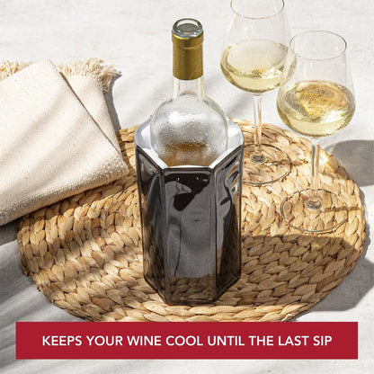 Vacu Vin Wine Cooler Sleeve – Platinum – Flexible Rapid Wine Bottle Chiller – Reusable Ice Pack Sleeve – Elegant & Portable – Fits 750ml Bottles – Keeps Wine Cold in Minutes