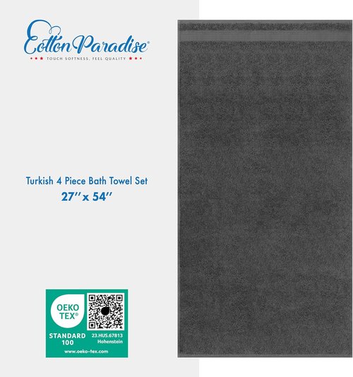 Cotton Paradise Extra Large Soft Plush Turkish Bath Towels Set - 4 Piece Dark Gray Collection