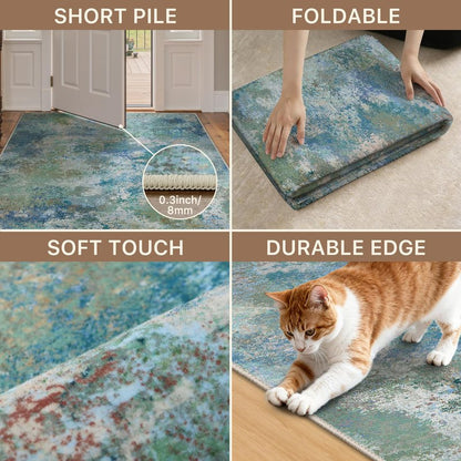 GENIMO 8x10 Area Rugs for Living Room, Machine Washable Rug Non Slip, Low Pile Ultra-Thin Lightweight Large Carpet, Abstract Modern Rugs for Bedroom, Dining Room, Office, Nursery, Brown/Grey