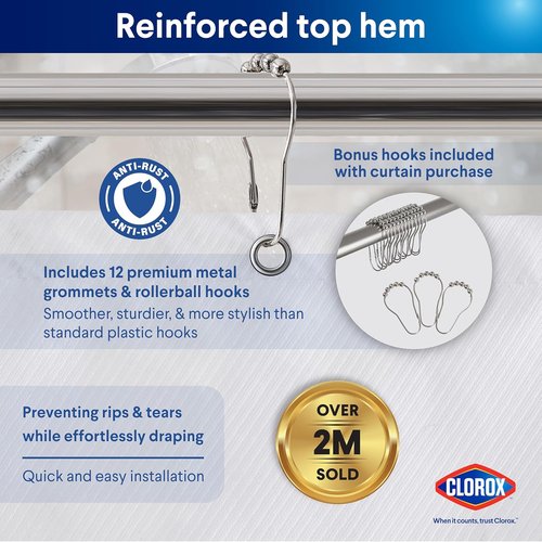 Clorox 2-in-1 Shower Curtain Liner - Durable Fabric with Weighted Magnets | 72" x 72" White