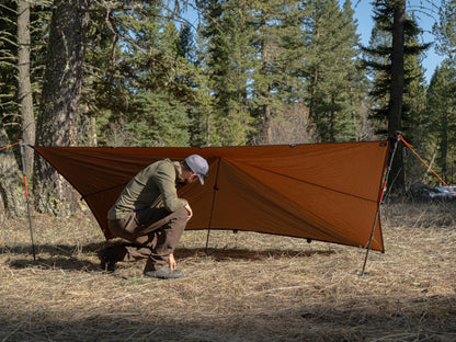 VIAM Outdoors Switchback Tan Tarp: Waterproof Camping Tarp for Hunting, Glassing, Hammock Rain Fly, Ultralight Backpacking Gear Sun Shelter & Heavy Duty Outdoor Protection - 1.1oz