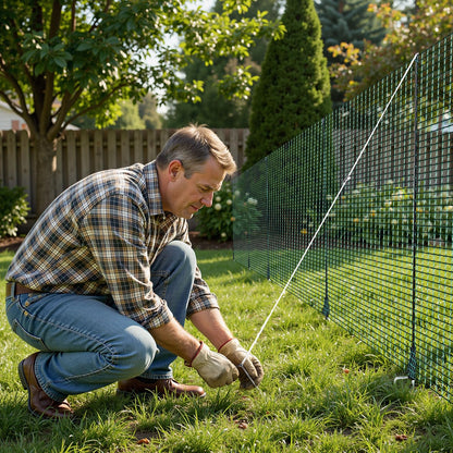 VEVOR Temporary Fence with Posts, 3 x 164 FT Plastic Mesh Fencing, Garden Safety Fences Netting with Double-Spike Stakes & Guy Ropes, Temporary Fence for Dogs, Chickens, Plants, Outdoor Yards