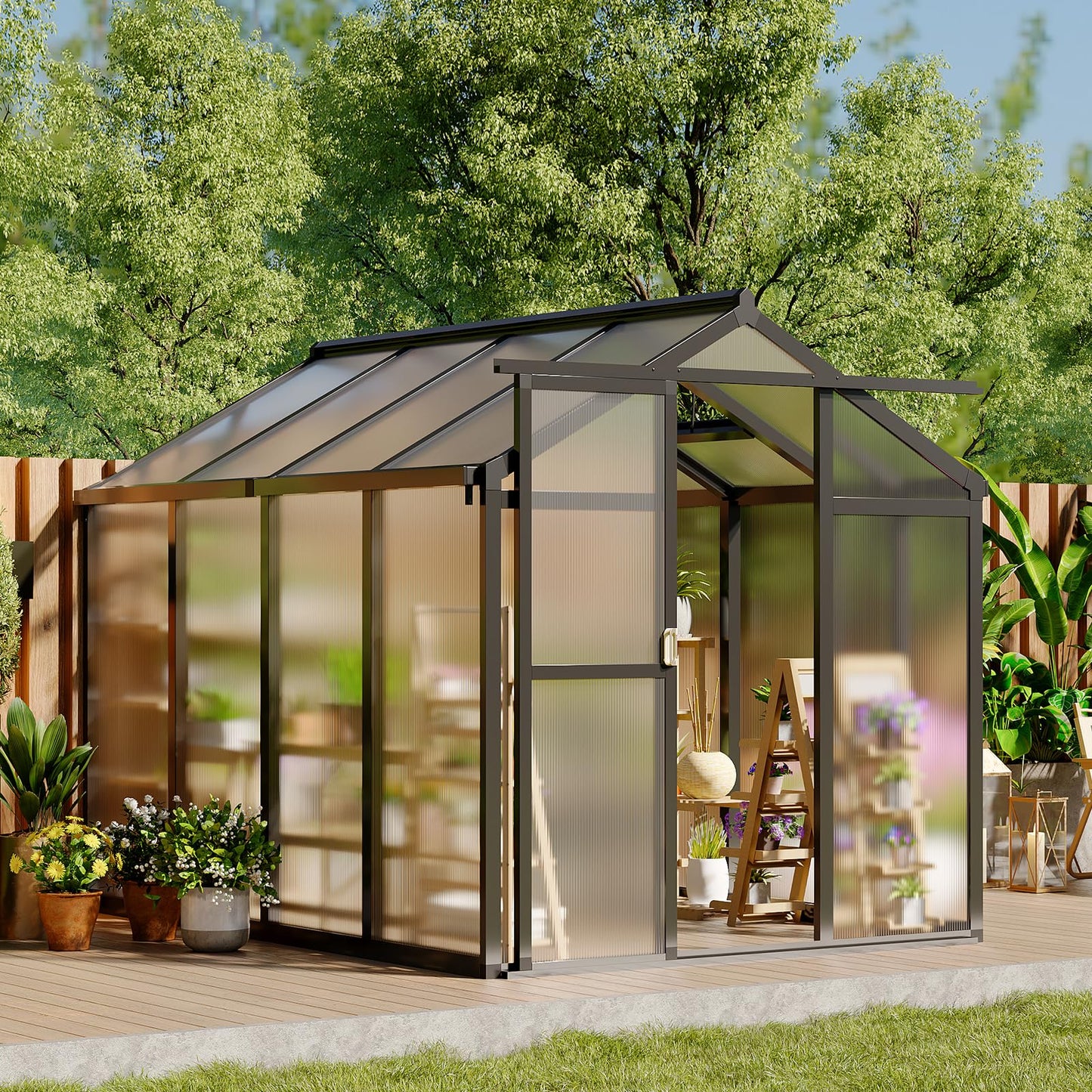 Garvee 6 X 8 Ft Greenhouse, Greenhouses for Outside, Polycarbonate Greenhouse with Aluminum Frame, Lockable Door and Ajustable Roof Vent for Backyard, Green Houses for Outside Garden Backyard, Patio