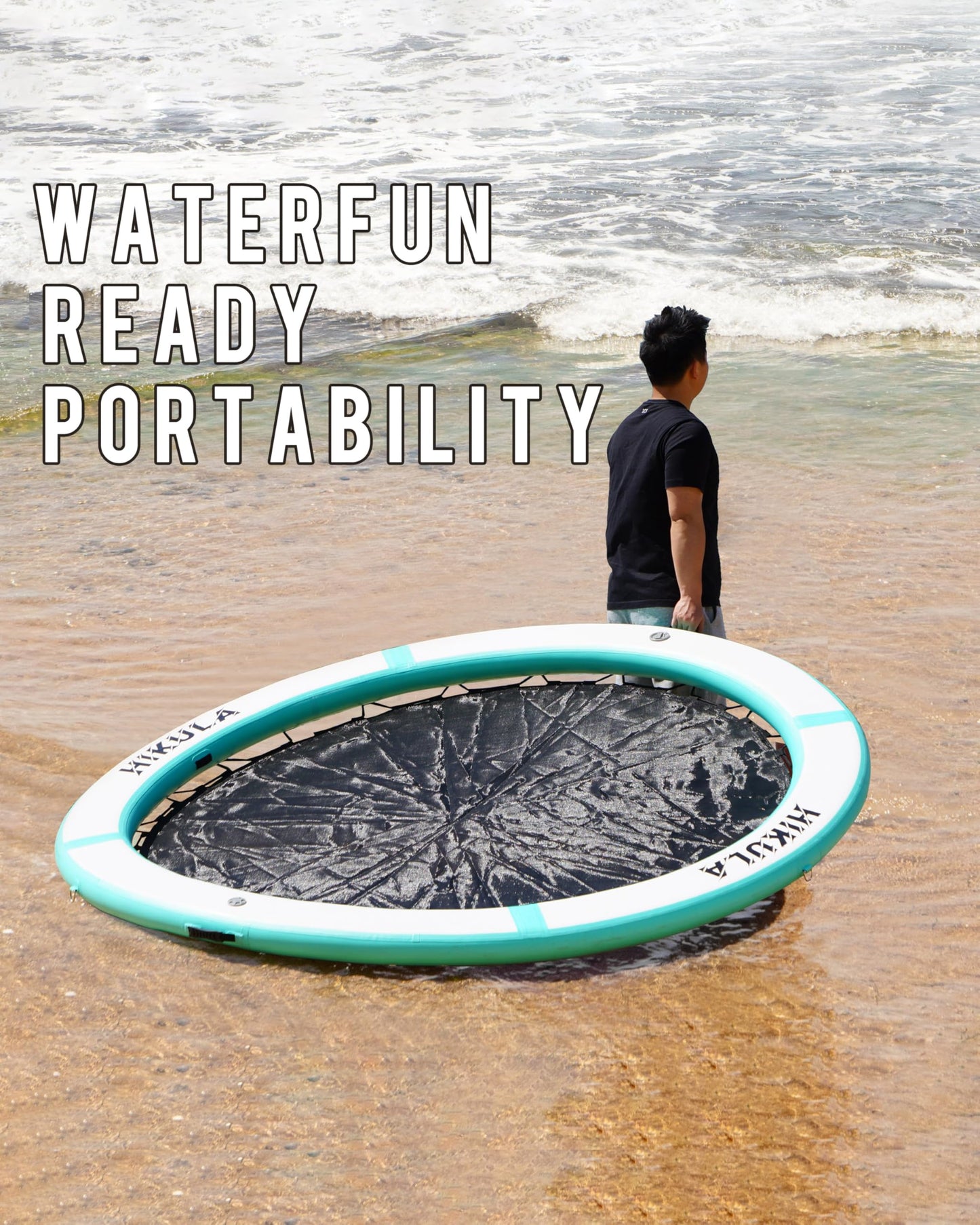 Inflatable Round Floating Ring - Water Hammock Dock, Sunmmer Mat Raft Platform, Heavy Duty Floats for Lake and Beach with Water Ladder and Cup Holder,Green-White/10FT