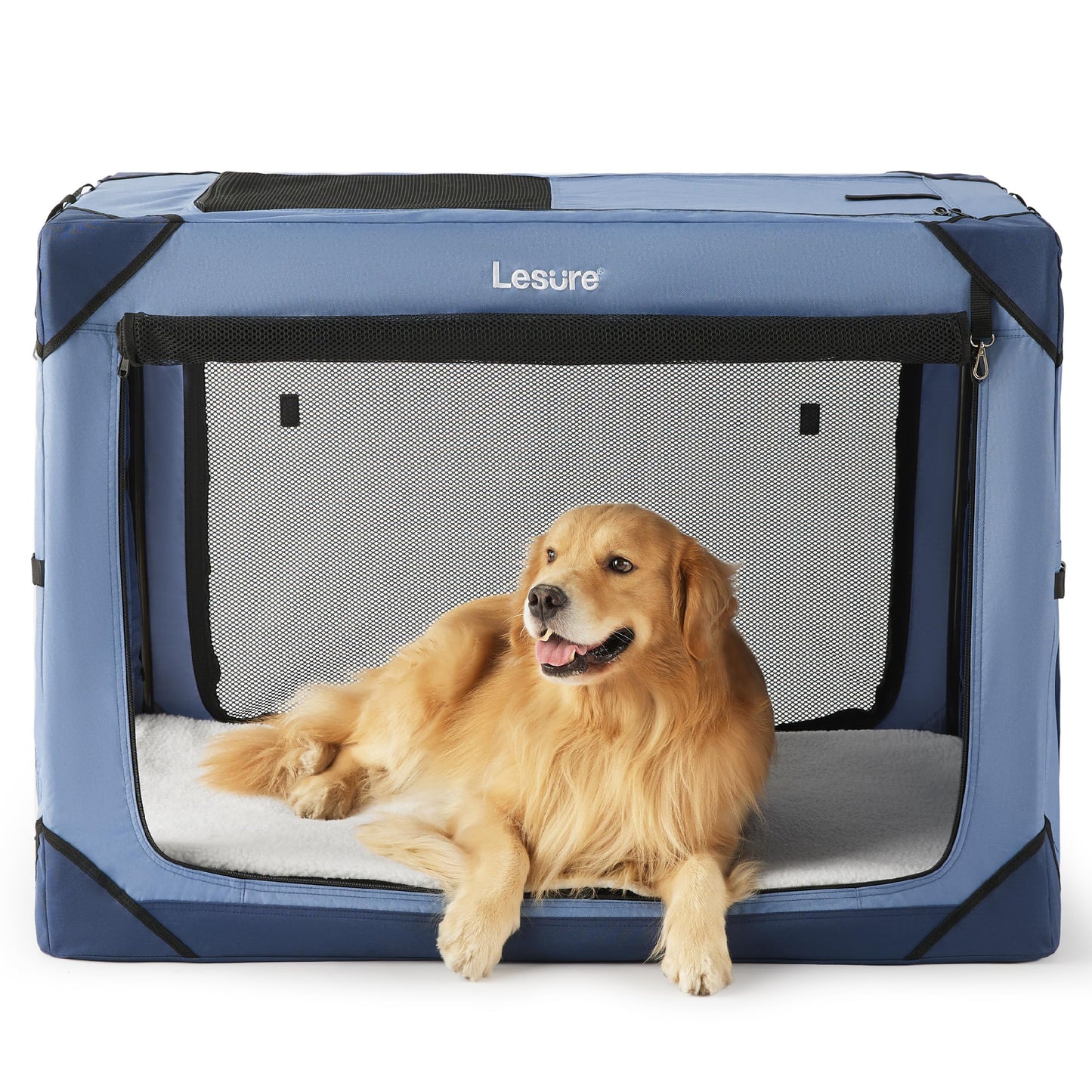 Lesure Collapsible Dog Crate - Portable Travel Kennel for Extra Large Dog, 4-Door Pet Crate with Mesh Windows, Indoor & Outdoor, Blue