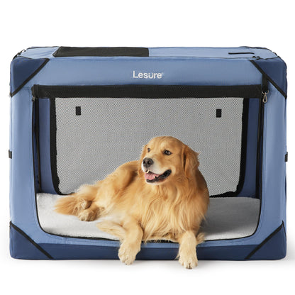 Lesure Collapsible Dog Crate - Portable Travel Kennel for Extra Large Dog, 4-Door Pet Crate with Mesh Windows, Indoor & Outdoor, Blue