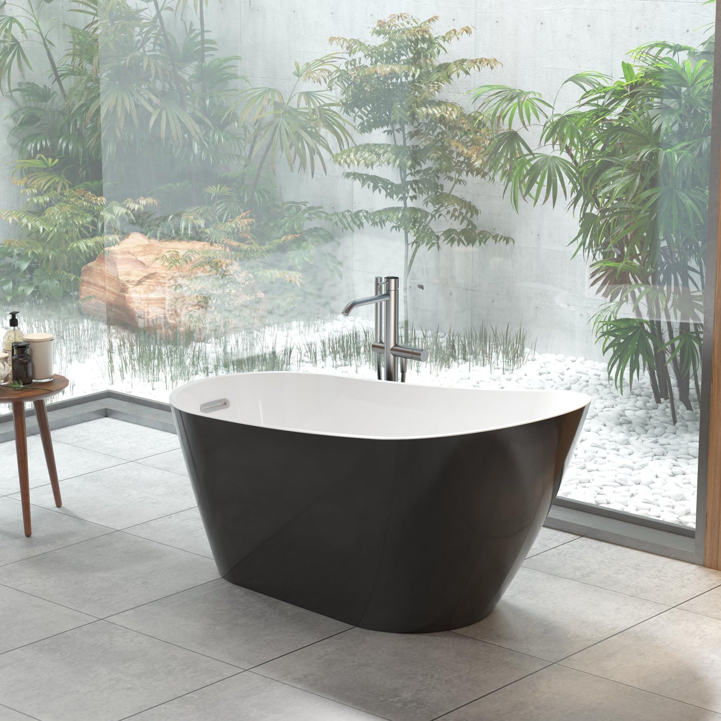 67 Inch Freestanding Bathtub, Soaking Tub, Acrylic, Deep Upright Bathtub with Built-in Drain and Overflow, Contemporary Free Standing, Black Elegant Finish