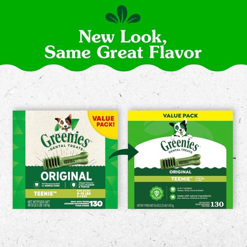 Greenies | Veterinarian-Recommended Natural Dental Dog Treats - Teenie Size, Original Flavor, 36 oz Pack