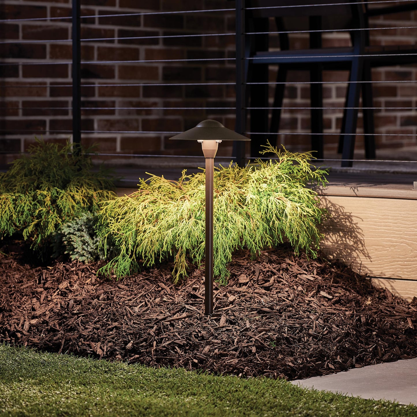 Kichler 8" Outdoor LED Path Light in Textured Architectural Bronze , 12V Adjustable Exterior Dome Light, (8.25" W x 21" H), 15310AZT